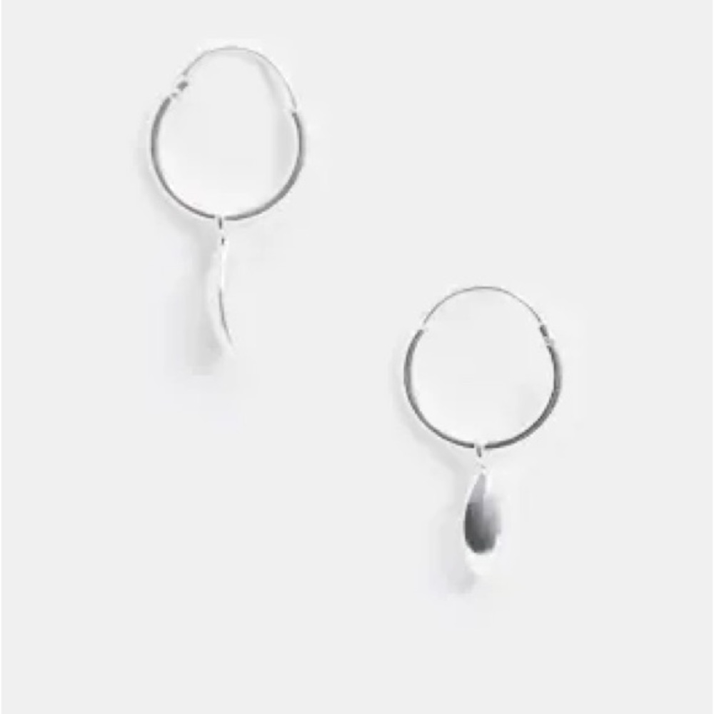 Small S925 Silver Hoop Earrings with tiny drop